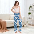 thumbnail image 5 of Dailycode Women's Pajama Pants Wide Leg Lounge Pj Bottoms With Pockets Blue Flowers with Petals, 5 of 7