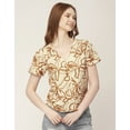 thumbnail image 6 of Moomaya V-Neck Printed Tops For Women, Button Down Short Sleeve Crop Top Blouse, 6 of 8