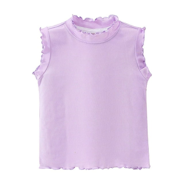 biudgviw Débardeurs pour Bébés Filles Sans Manches Col Rond à Volants T-Shirts en Coton Décontractés d'Été