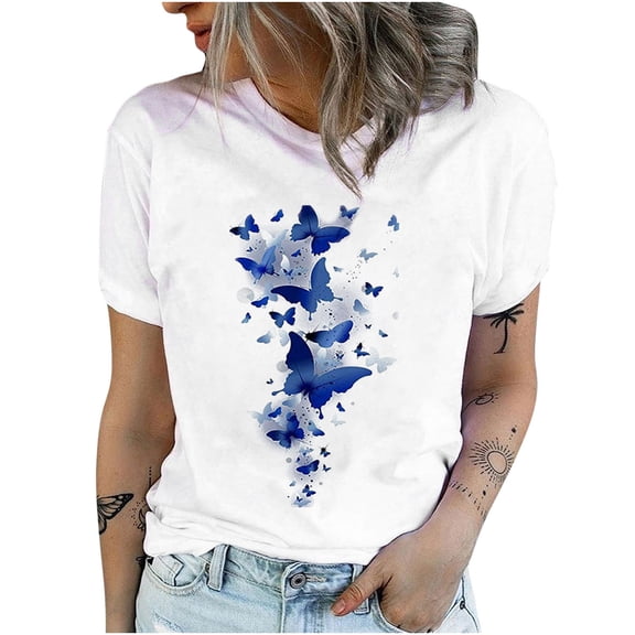 Enjoytime Women's Tops Printed Round Neck Short Sleeve Basic Tees Summer Trendy Fashion Casual Shirts