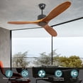 thumbnail image 2 of 52'' Ceiling Fan No Light, Indoor Ceiling Fan with Remote, Solid Rubber Wood 3-Blade Ceiling Fans, AC Motor Retro Wood Ceiling Fan Without Light for Living Room & Covered Outdoor, Timer, Brown, 2 of 6