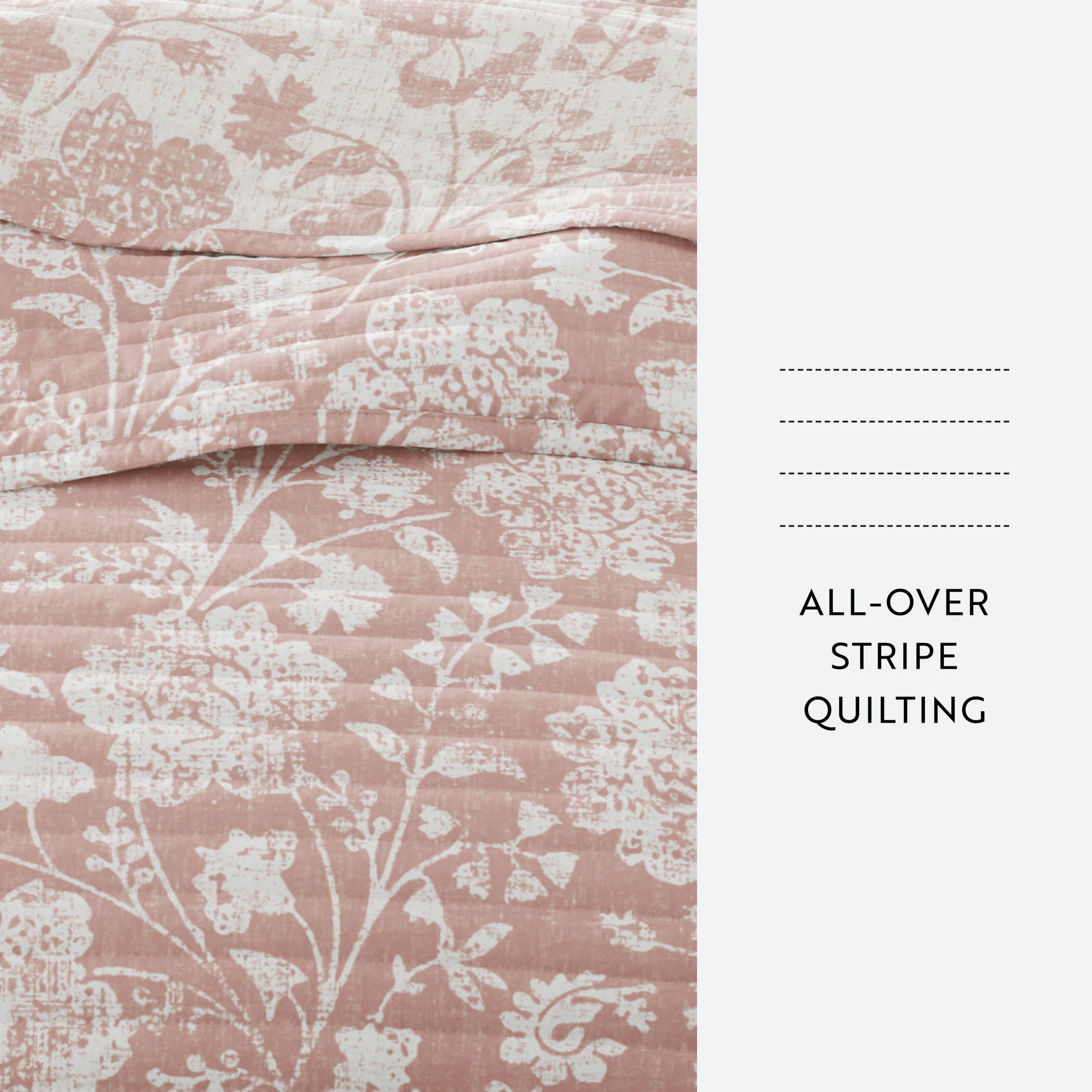 Noble Linens 3-Piece Rose Textured Floral Reversible Quilt Set, Queen