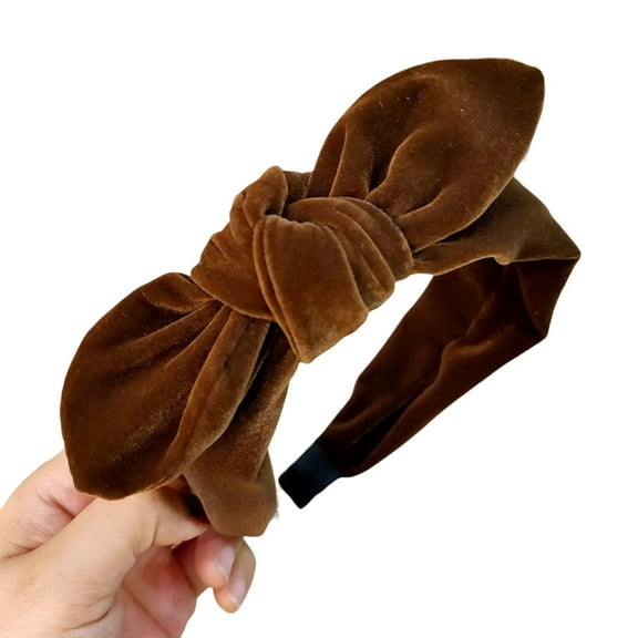 Eosunjian Women Hairband Rabbit Ears Elegant Retro Velvet Wild Gift Headwear Solid Color Bowknot Ladies Hair Hoop Hair Accessories (Coffee)