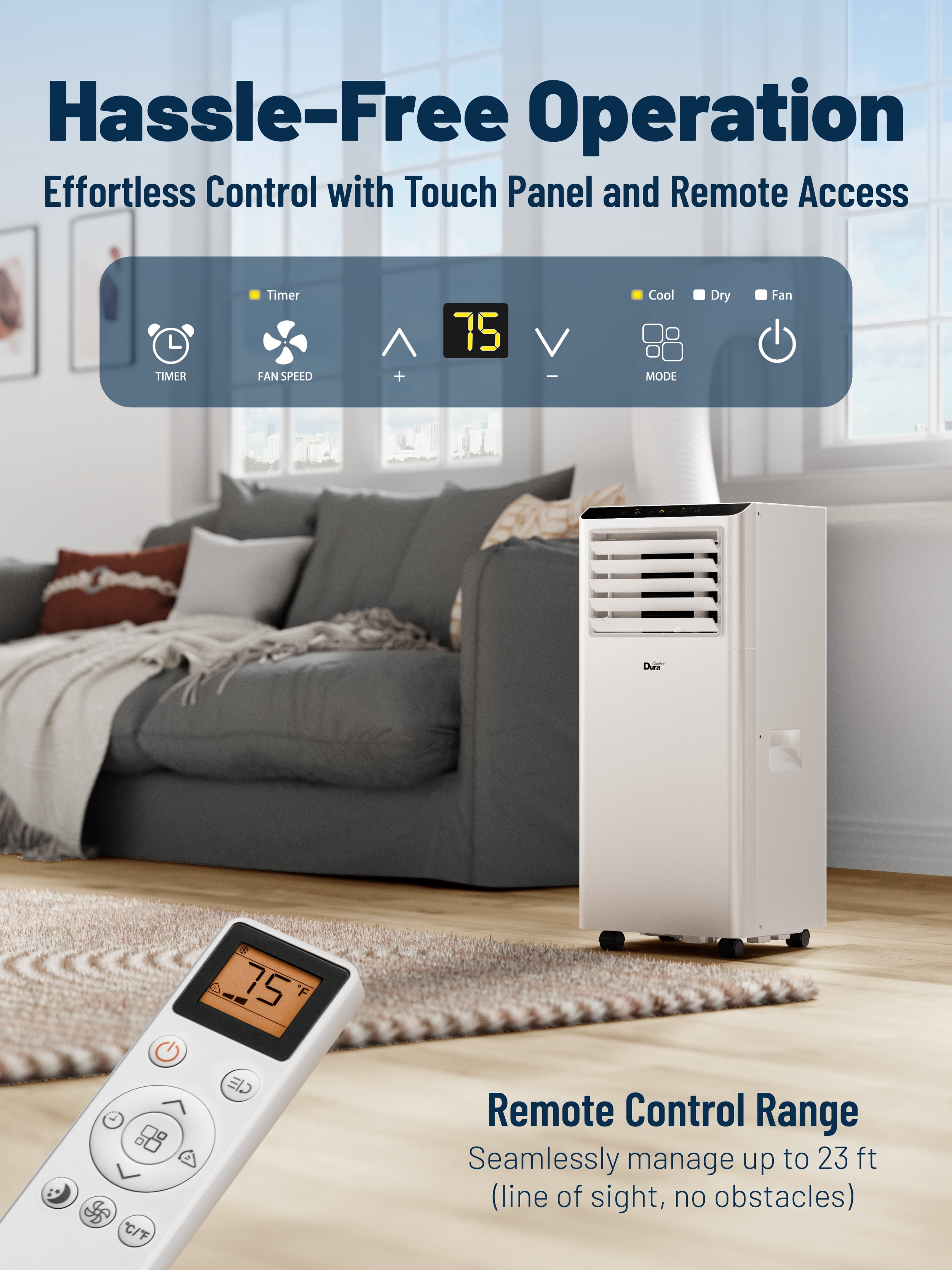 DuraComfort 8500BTU Portable Air Conditioner with Dehumidifier Fan, Remote & Timer for Rooms up to 230 Sq Ft