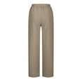 thumbnail image 3 of Women Casual Cotton Linen Capris Drawstring Elastic Waist Cropped Wide Leg Pants with Pockets Beige XL, 3 of 6