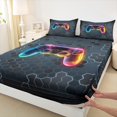 thumbnail image 3 of Homewish Gradient Gamepads Twin Sheet Sets 3pcs for Kids Teens,Geometric Honeycomb Hexagon Twin Fitted Sheet Microfiber,Abstract Video Game Breathable Flat Sheet,Luxury Bedroom Decor, 3 of 7
