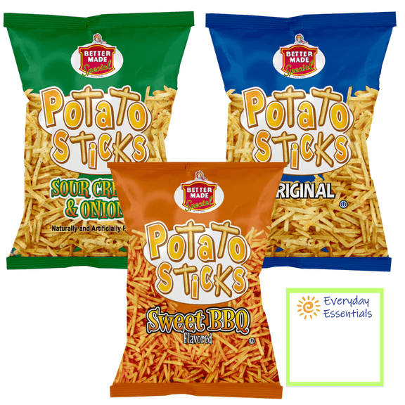 Better Made Potato Sticks 3-oz. (1) Original, (1) Sweet BBQ, (1) Sour Cream and Onion, Bundled with Note Pad