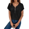 thumbnail image 3 of Plus Size Womens Tops 1/4 Zip Up Short Sleeve Tunics Black XL, 3 of 6