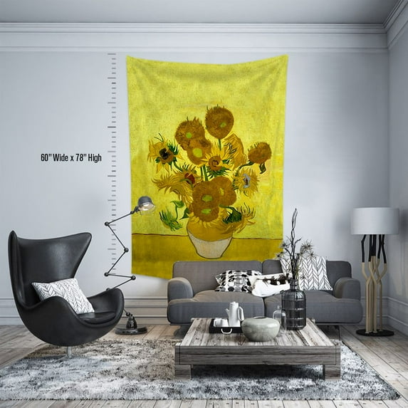 3S Brother's World Classic Art Masterpiece Tapestry Series - Vincent Van Gogh - Sun Flowers Classical Art Tapestry Antique Vintage Collection Home Décor - Made in Turkey (39"Wx47"L)