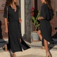 thumbnail image 2 of Cardigans on Fashion Women Summer Casual Solid Dress V-Neck Long Sleeve Loose Dress, 2 of 8