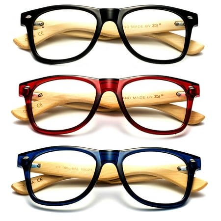 Newbee Fashion - Real Bamboo Temples Clear Frames Glasses Men Women Wooden