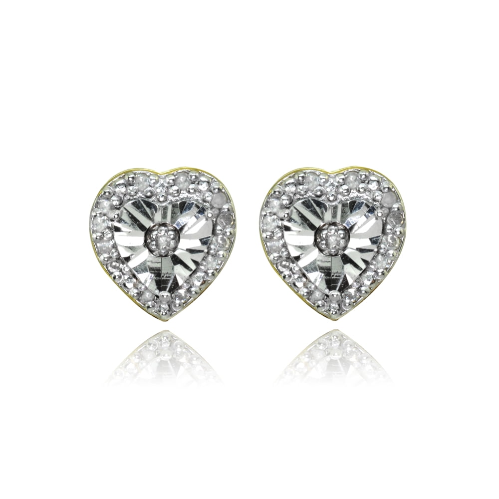 Dainty Heart Diamond Accent Gold Flash Sterling Silver Stud Earrings, JK-I3