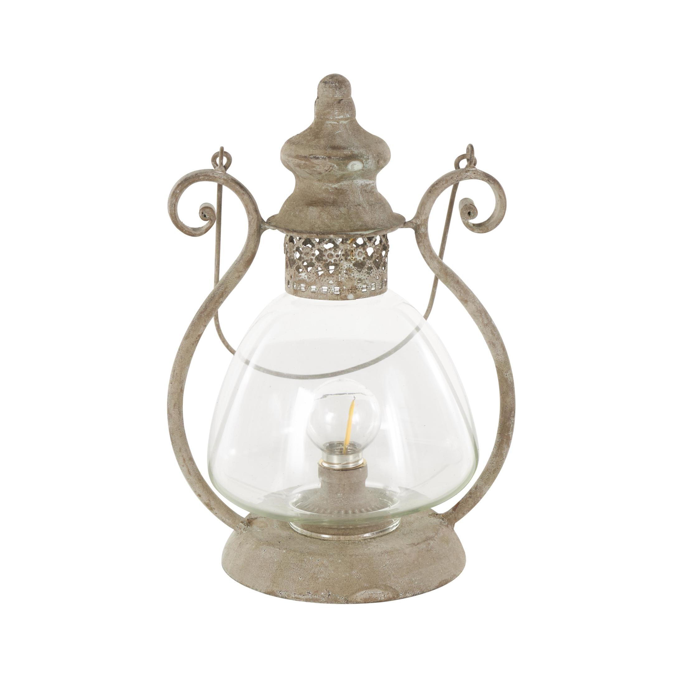 DecMode Bronze Metal Scroll Decorative Candle Lantern with Arched Handle