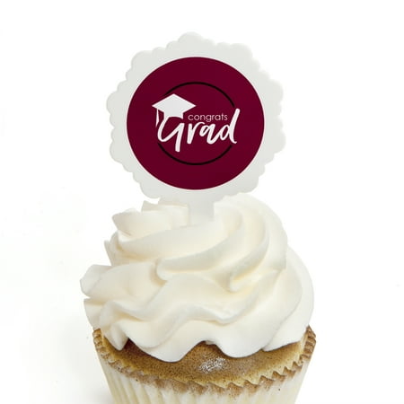 Maroon Grad - Best is Yet to Come - Cupcake Picks with Stickers - Burgundy Graduation Party Cupcake Toppers - 12