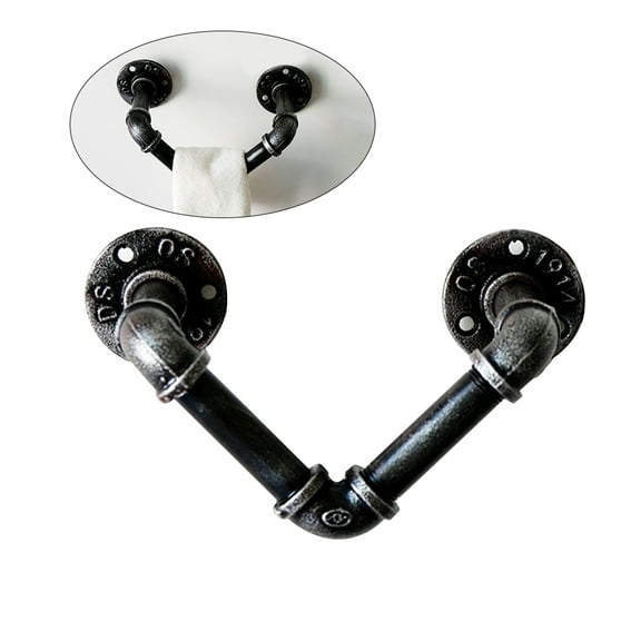 NICEXMAS Wall Hanging Ornaments Towel Rack Pipe Shape Iron Black 1Pack