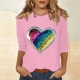 thumbnail image 2 of Mujeres Tres Cuartos de Manga Tops Suelto Ajuste Impreso Cuello Redondo Casual Blusa Camiseta Verano, 2 of 5