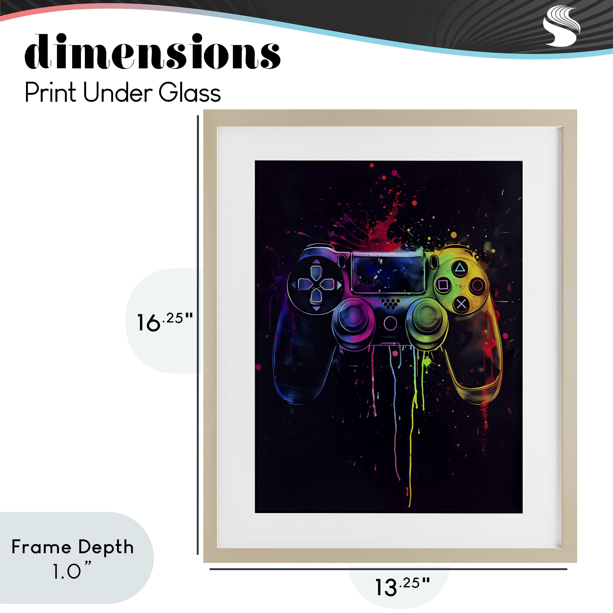 Stupell Industries Rainbow Glow Gaming Controller Birch Framed Print Under Glass, design by Creative Studio