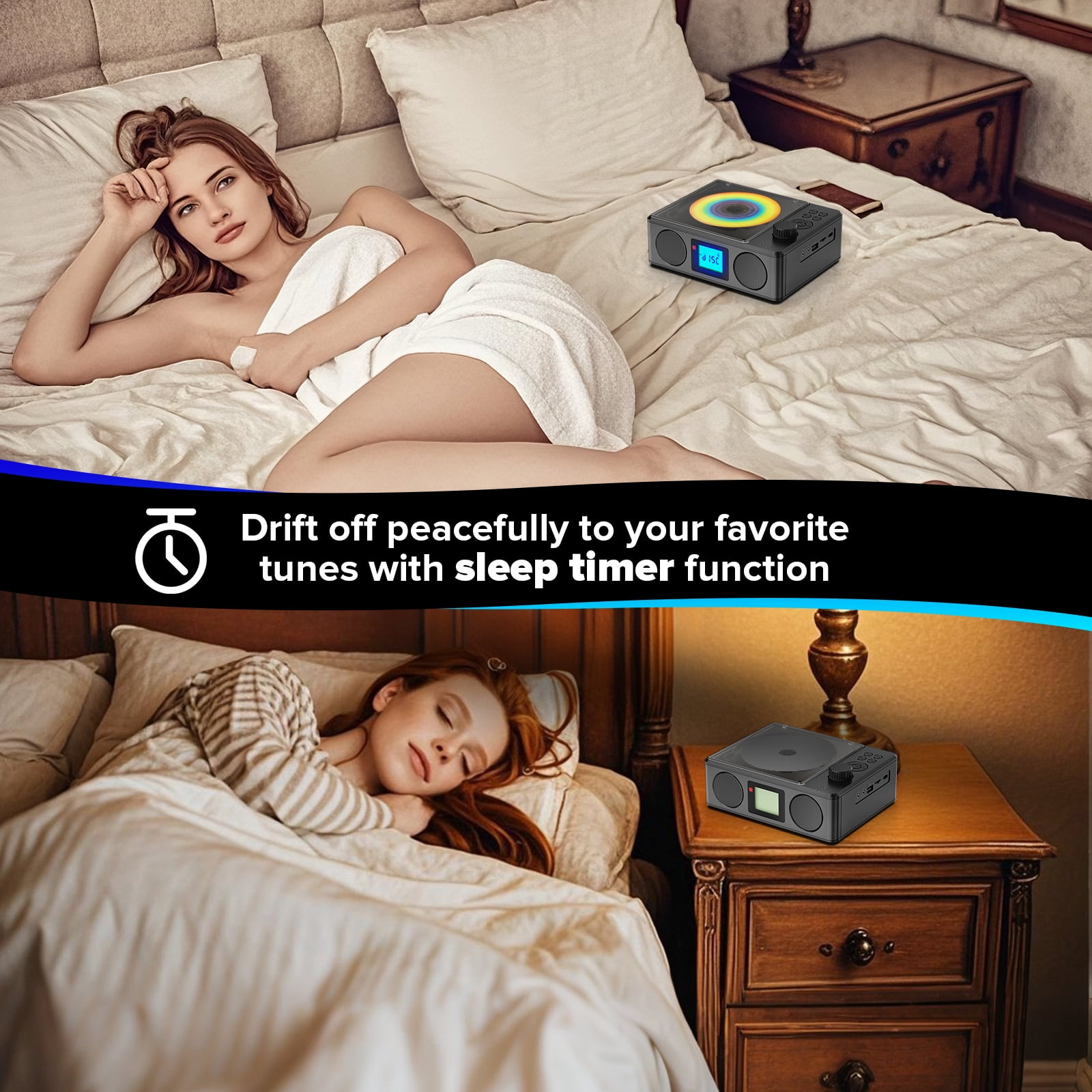 Portable CD Player with Speakers: Rechargeable Bluetooth CD FM Radio with Remote - MP3/USB/TF playable with Stereo Sound - Sleep Timer/LCD Display/Earphone Jack - Music Lover/Nostalgia Gift