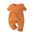 thumbnail image 1 of Gibobby pantalones deportivos Mono corto de manga sólida para niñas, mono de 3 a 18M para niños pequeños, ropa con volantes para bebés, y mono para niñas(Marrón， 3-6 Meses), 1 of 5