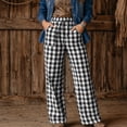 thumbnail image 4 of Dresfit Gingham Pants for Women Wide Leg Baggy Sweatpants Drawstring Wide Leg Palazzo Pants Relaxed Fit Straight Leg Plaid Running Sweat Pants with Pockets XL, 4 of 5
