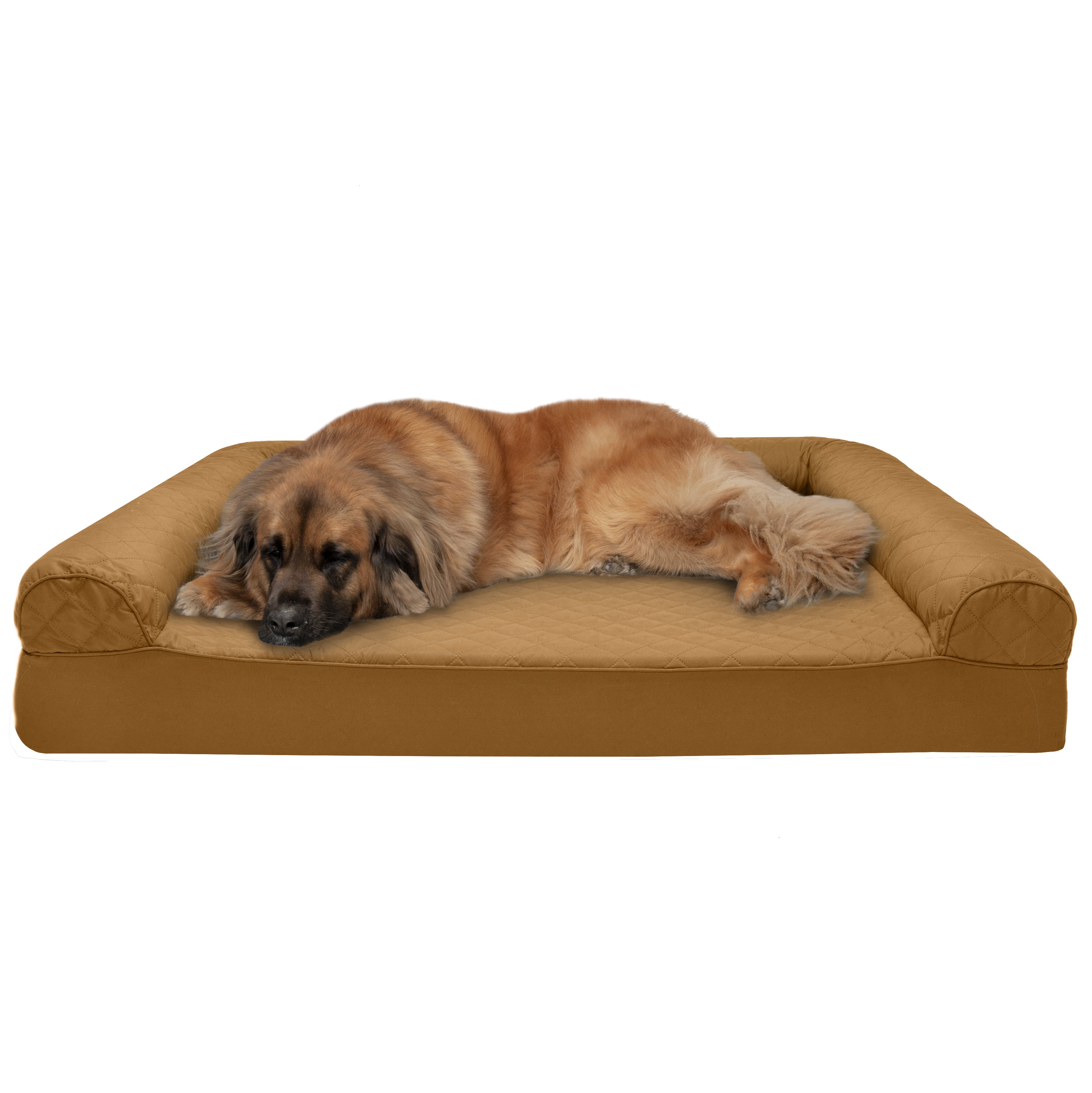 Small Furhaven Cooling Gel Foam Pet Bed for Dogs and Cats Toasted Brown Sofa-Style Quilted Couch Dog Bed with Removable Washable Cover