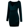thumbnail image 5 of ZHOGXU Women's Dress Long Sleeve V Neck Solid Color Sequins Fashion Comfortable Mini Dresses For Casual Daily Wear,Navy,M, 5 of 8