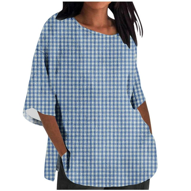 Tops Y Blusas de las Señoras Cortado 3/4 Manga Impresa Suelta Camisa Casual, Blusas para las Mujeres Casual