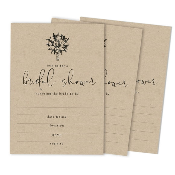 Inkdotpot 30Rustic Kraft PaperFill-In Style Bridal Shower Invitations Wedding Blank Invites