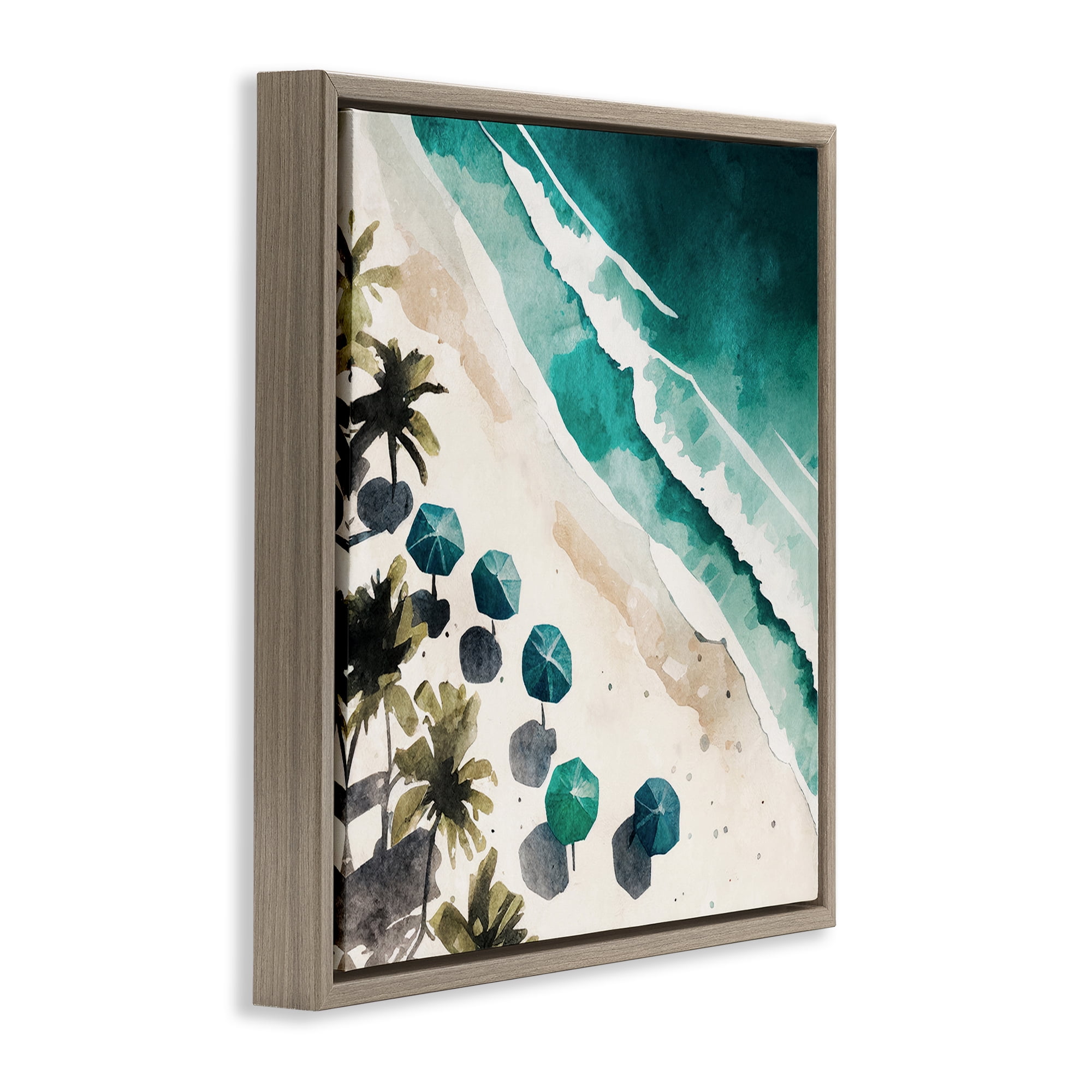 Stupell Industries Umbrella Lined Coast Nautical & Beach Painting Brown Floater Framed Canvas Art Print Wall Art, 18 x 18