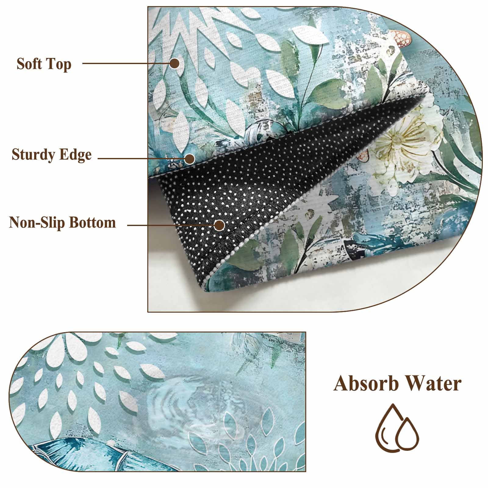 Entrance Runner Rug 2'x3',Sea Turtle Coastal Non-slip Doormat for Indoor Outdoor Entrance,Vintage Teal Nautical Beach Botanical Throw Floor Mat for Front Door/Living Room/Bedroom/Bathroom/Kitchen