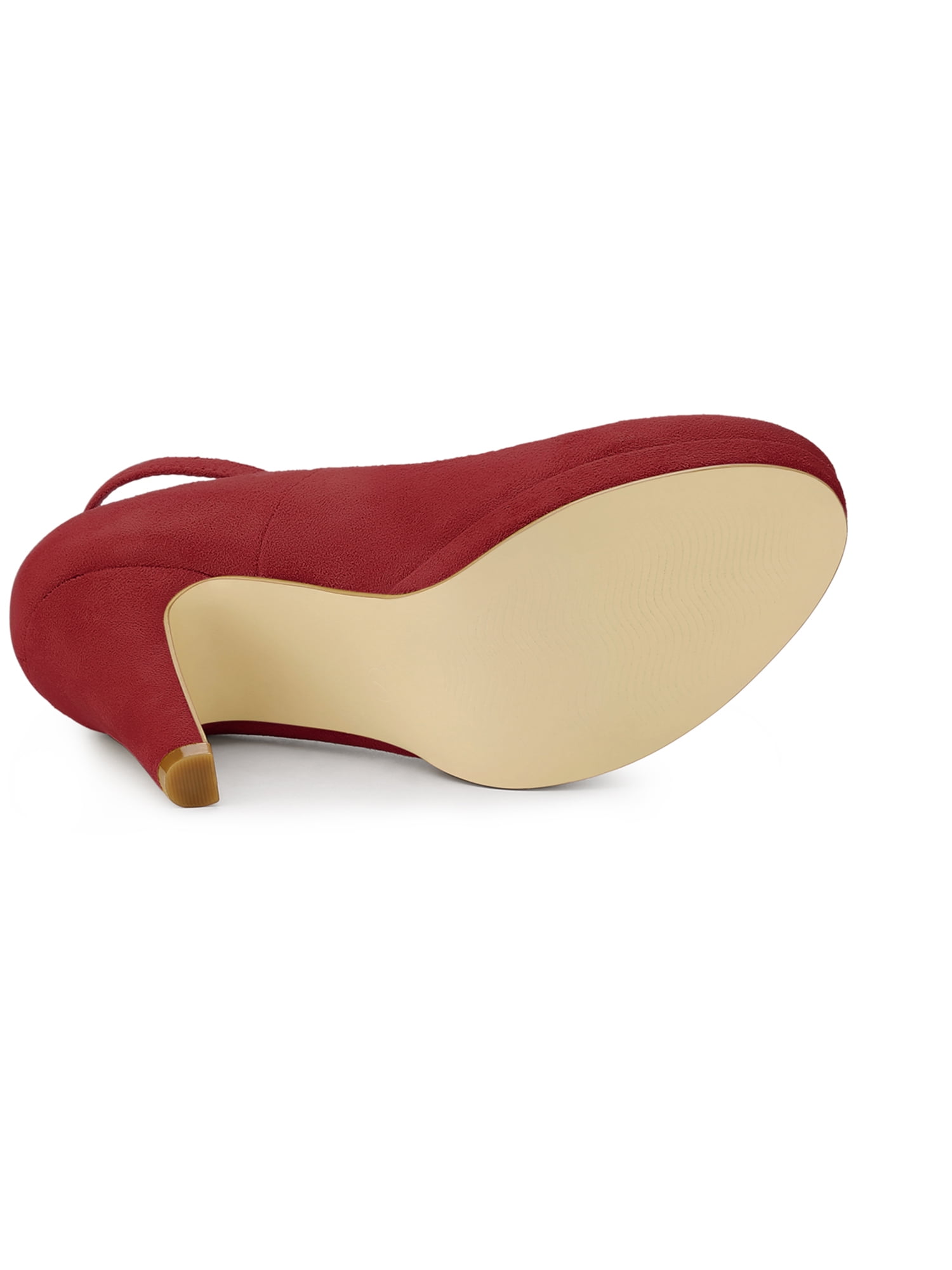 Unique Bargains Women's Round Toe Stiletto Heel Ankle Strap Pumps Red 6.5