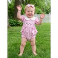 thumbnail image 6 of BemeyourBBs Newborn Baby Girl Baseball Outfit Infant Baby Girl Summer Clothes Plaid Gingham Bubble Romper Baseball Embroidery Doll Collar Short Sleeve Infant Bodysuits Jumpsuits with Headband, 6 of 9