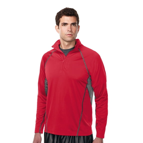 Tri-Mountain Performance Trident K613 1/4 Zip Pullover Shirt, Large, Red/Steel Gray