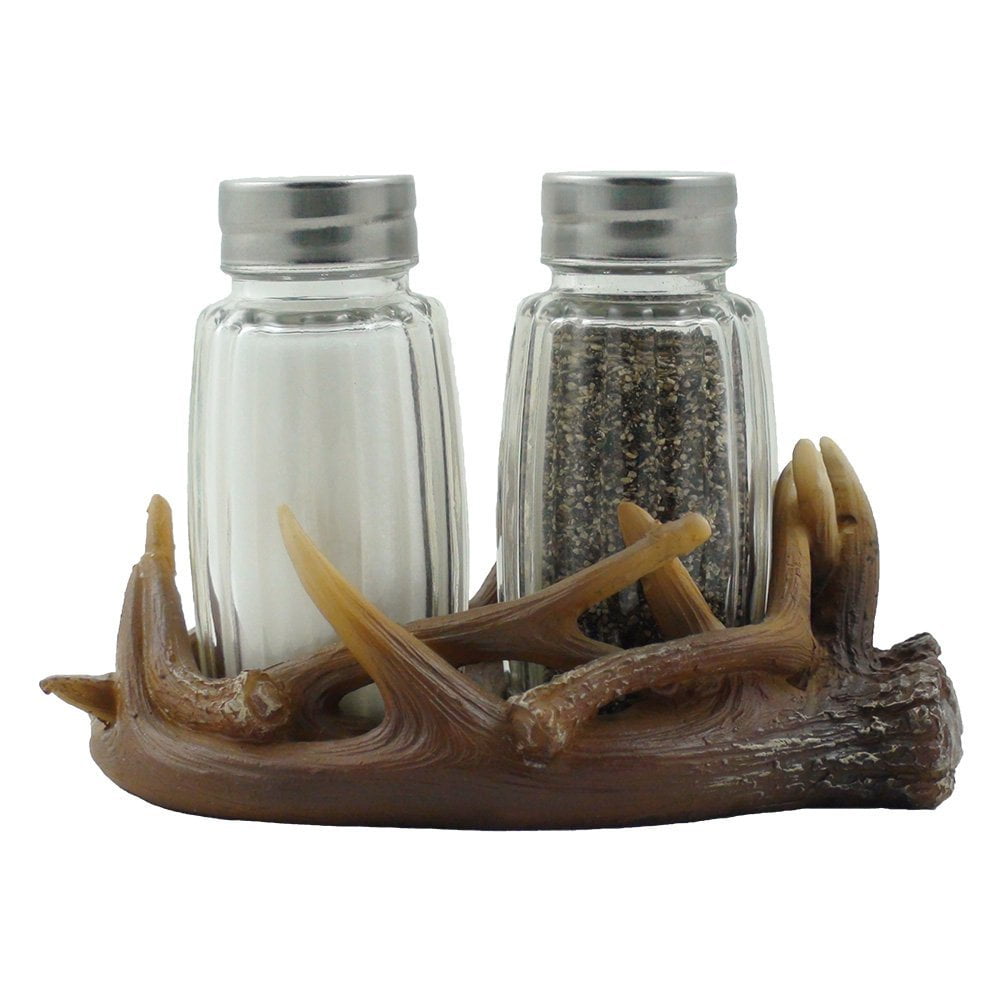 Decorative Buck Deer Antlers Salt and Pepper Shaker Set for Rustic Lodge or Hunting Cabin
