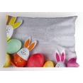 thumbnail image 1 of Easter Bunny Pillow Sham, Cute Dyed Colorful Eggs with Rabbit Ears Wooden Background Print Illustration, Decorative Standard Queen Size Printed Pillowcase, 30" X 20", Multicolor, by Ambesonne, 1 of 2