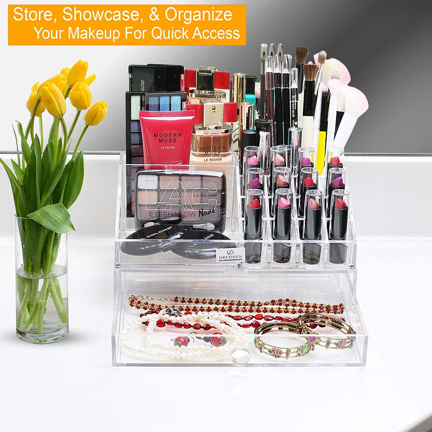 Acrylic Lip Liner Organizer,Transparent Cosmetic Brush Storage Box |  Eyeliner Holder Makeup Storage Desktop Accessories with 26 Slots Wke-us