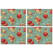 Pioneer Flower Floral Print Pattern Summer Placemats Table Placemats Set Of 4-Linen Kitchen Washable Placemats Table Mats 12x18 Inch Non-Slip Heat Resistant