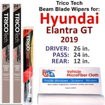 Beam Blade Wipers (Set of 3) w/Rear Wiper compatible with 2019 Hyundai Elantra GT