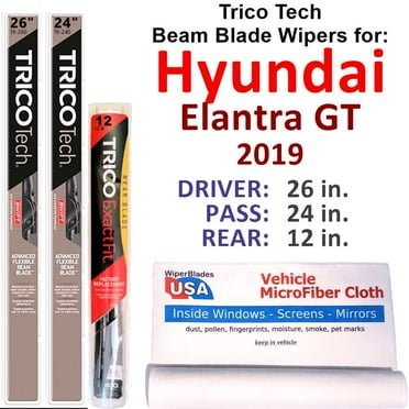 Beam Blade Wipers (Set of 3) w/Rear Wiper compatible with 2019 Hyundai Elantra GT