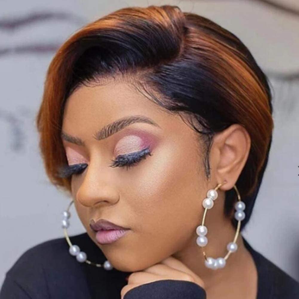Short Bob Wigs Pixie Cut Wigs Human Hair Wigs for Women 13*1 T Part Lace Wigs Ladies Wigs Side Part 6 Inch Black mixed Ginger Blond