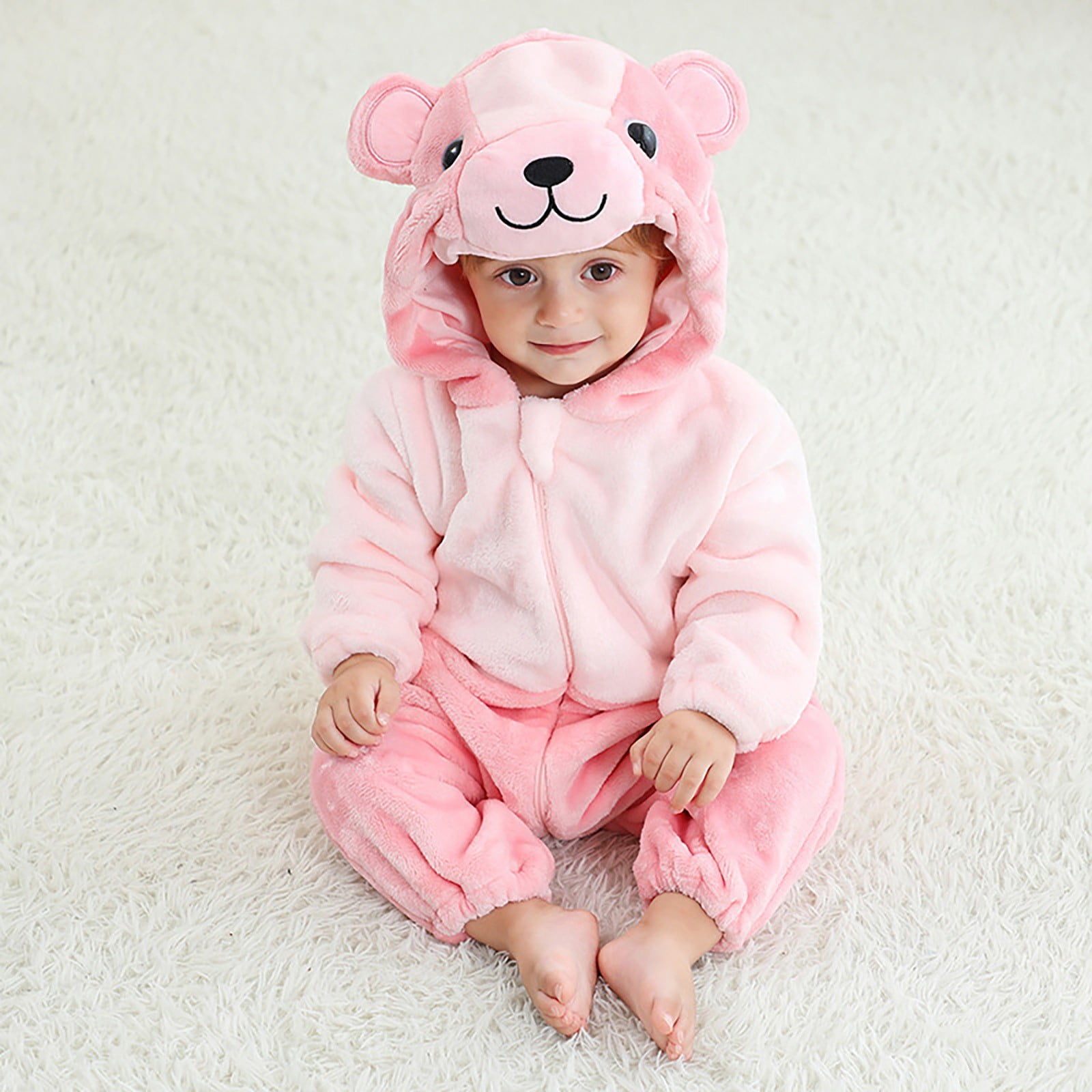 Ruyang Baby Girls Boys Halloween Animal Outfit Zip Up Flannel Onesie Long Sleeve Hooded Bodysuit Thick Warm Cute Jumpsuit