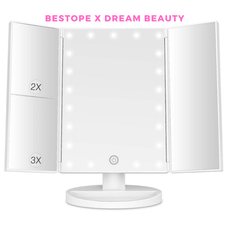 BUENOLIFE Makeup Mirror with Lights, Lighted Vanity Mirror with 21 Led  Tabletop Mirror Light Adjustable, Dual Power Cosmetic Mirror with Touch  Screen