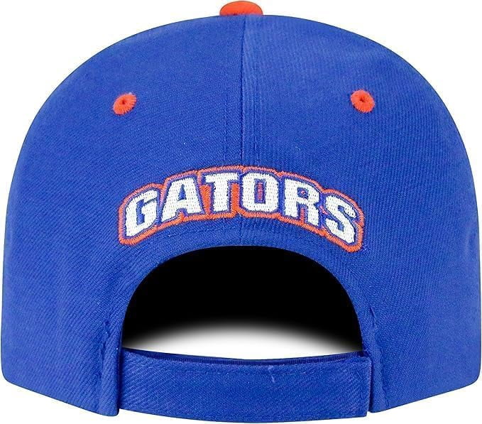 Brand New Collegiate Men's Florida Adjustable Hat With Rear Word, 100% Cotton, Embroidered Logos, Official School Colors, Blue