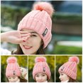 thumbnail image 4 of Naierhg Beanie Women Hat Solid Color Fluffy Ball Stretch Thicken Fleece Lined Autumn Winter Coldproof Fashion Labeling Beanie Hat Daily WearWhite, 4 of 8