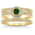 thumbnail image 2 of 2 Carat Emerald & Diamond Trio set Halo Ring on 10k Yellow Gold, 2 of 2
