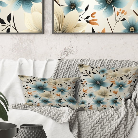 Designart "Cool Grey Blue Floral Sleekness" Floral Printed Throw Pillow