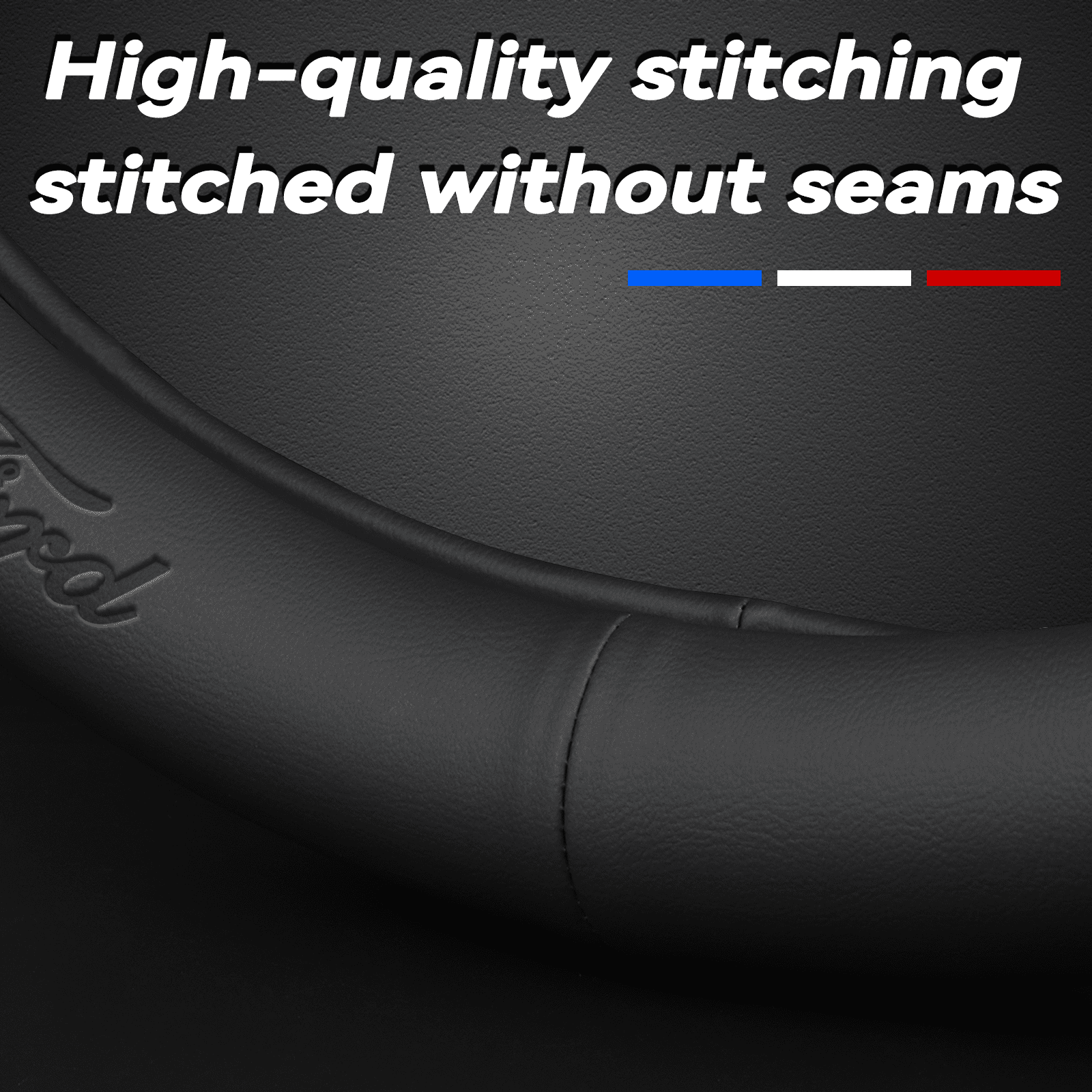 3D Embossed Custom Fit Steering Wheel Cover For Ford, Non-Slip Nappa Leather Wrap for Enhanced Grip & Comfort, Includes 2 Car Coasters & Fast Charging USB Cable Black