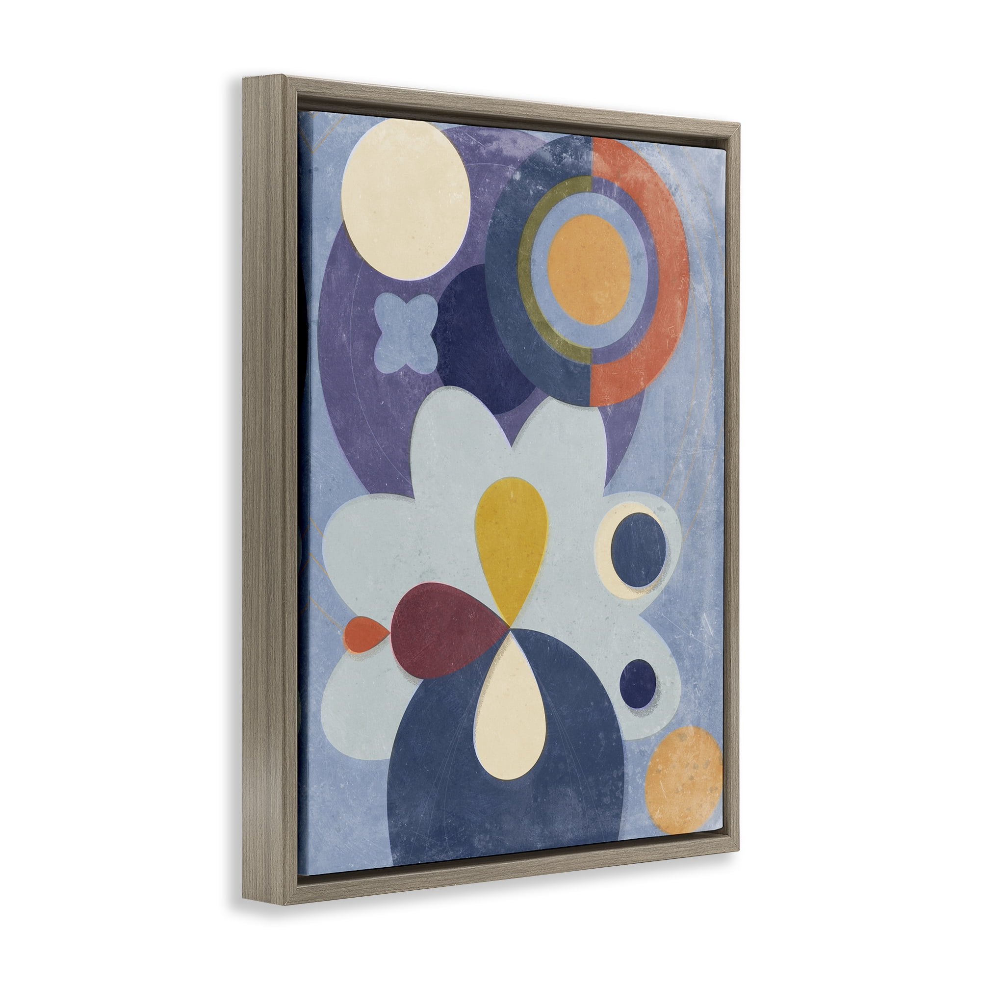 Stupell Industries Blue Retro Shapes Abstract Painting Brown Floater Framed Canvas Art Print Wall Art, 25 x 31