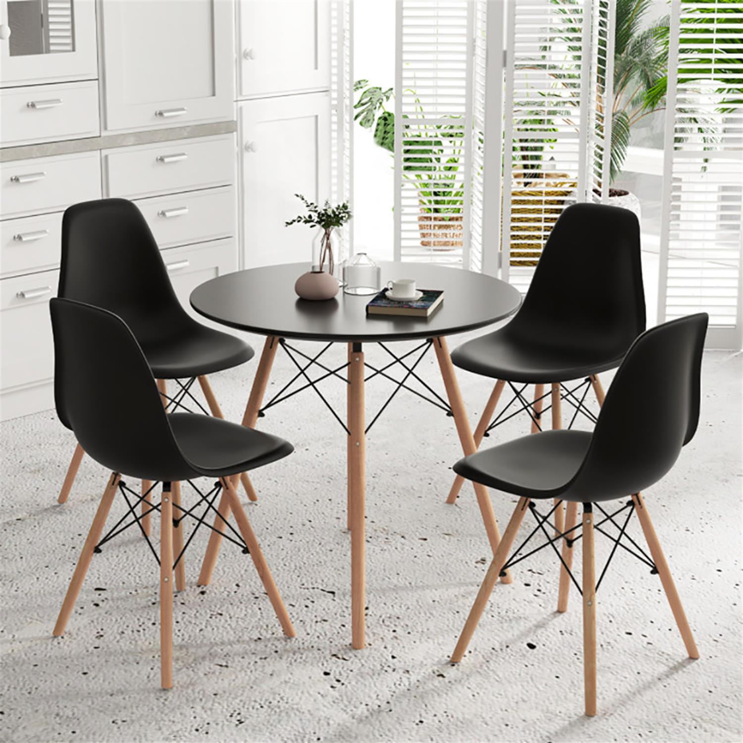 Demi Bonn 5-Piece Dining Table Set with 4 Chairs, 31"dustrial Kitchen Table with Metal Frame, Perfect for Small Space, Black