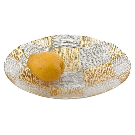 Elegant and Modern Decorative Hand Decorated Serving Bowl - Metallic Cubes Silver and Gold Low Bowl, 12 Inches